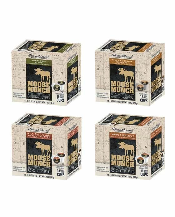 Moose Munch Northwest Blend, Chocolate Caramel, Chocolate Peanut Butter, Maple Walnut 4/18 Ct Boxes 3 Moose Munch Northwest Blend, Chocolate Caramel, Chocolate Peanut Butter, Maple Walnut 4/18 Ct Boxes