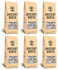 Ancient Roots Donut Shop Medium Roast Flavored Mushroom Ground Coffee6/12 Oz Bags