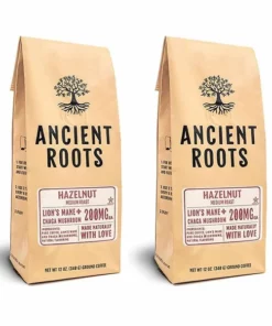 Ancient Roots Hazelnut Medium Roast Flavored Mushroom Ground Coffee 2/12 Oz Bags