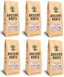 Ancient Roots Sea Salted Caramel Flavored Mushroom Medium Roast Ground Coffee, 6/12 Oz Bags