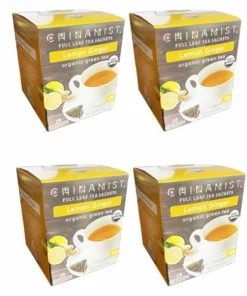 China Mist - Lemon Ginger Organic Green Tea Sachet, 4 Boxes 15 Count Each