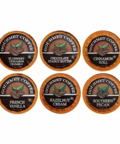 Coffee Lovers Single Serve Sampler: Blueberry Cinnamon Crumble, Chocolate Peanut Butter, Cinnamon Roll, French Vanilla, Hazelnut Cream And Southern Pecan (6 Cups Per Flavor)
