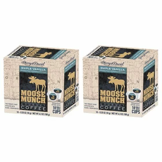 Moose Munch Maple Vanilla Single Serve Coffee By Harry & David, 2/18 Count 3 Moose Munch Maple Vanilla Single Serve Coffee By Harry & David, 2/18 Count