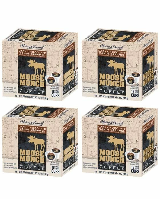 Moose Munch Single Serve Coffee By Harry & David, Dark Chocolate Candy Caramel, 4/18 Count 3 Moose Munch Single Serve Coffee By Harry & David, Dark Chocolate Candy Caramel, 4/18 Count