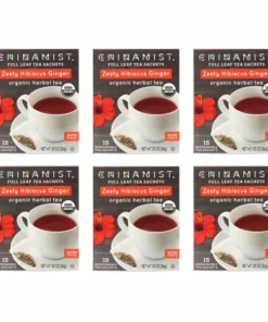 China Mist - Zesty Hibiscus Ginger Organic Black Full Leaf Tea Sachet, 6 Boxes 15 Count Each